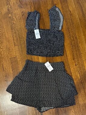 NWT Girls Hashttag Black Matching Set Top Size Medium and Skirt Size Small